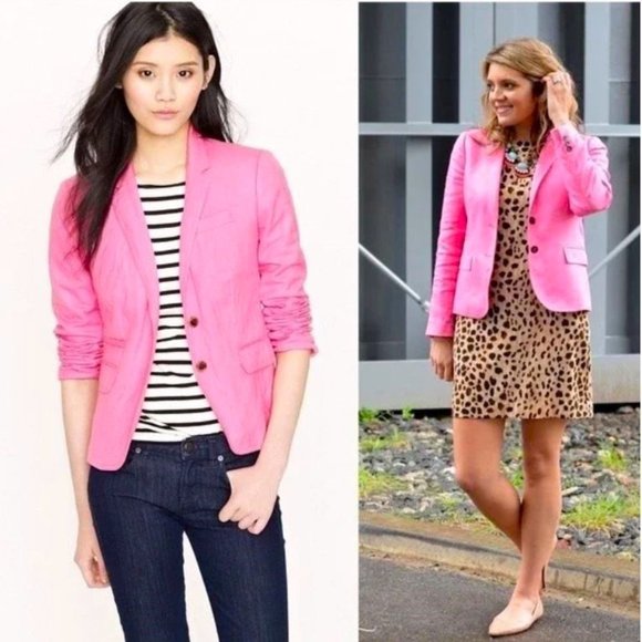 J. Crew Schoolboy Herringbone Pink Blazer Size 8 Tall NWT - Picture 3 of 16